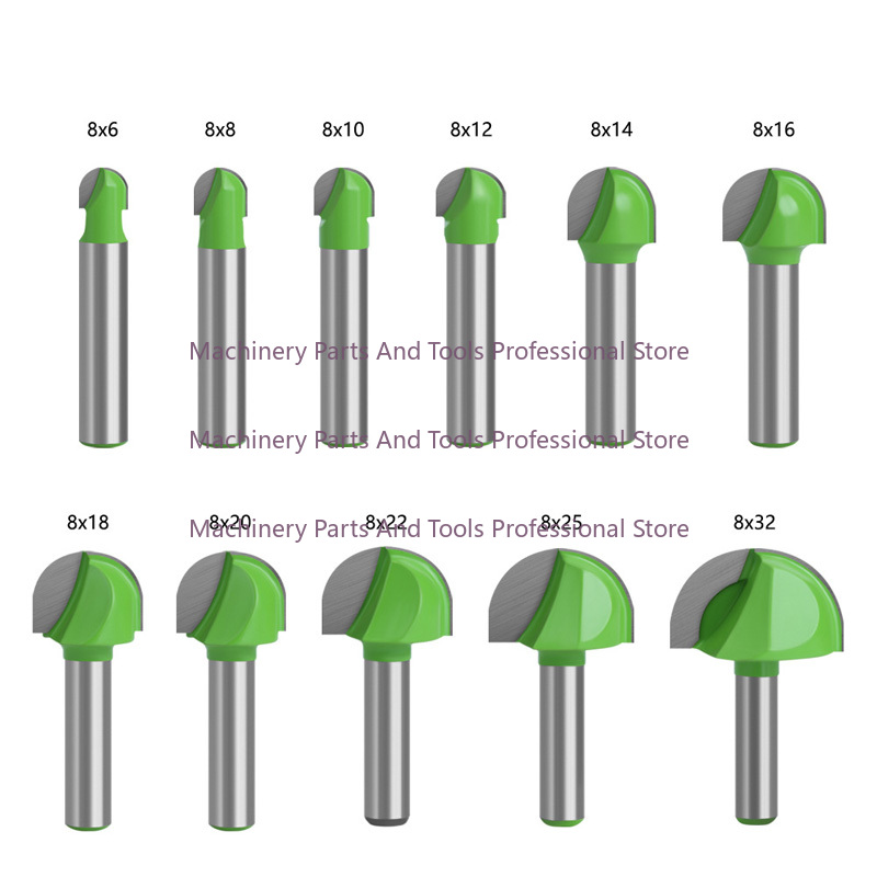 End Mill Set - ラウンドボトムオーバーノーズルータービットセット 超硬ボールエンドミル 8mm 木工用 Rコーナー ハーフラウンド