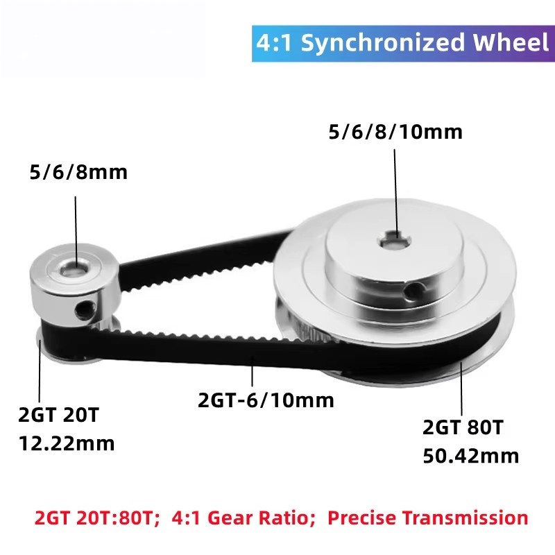 Gt2 Pulley - Kufan-タイミングベルトプーリーキット,4:1,gt2 80:20歯,1:4比率,3Dプリンターアクセサリー,幅6/10mm,bore5/6/8/10mm