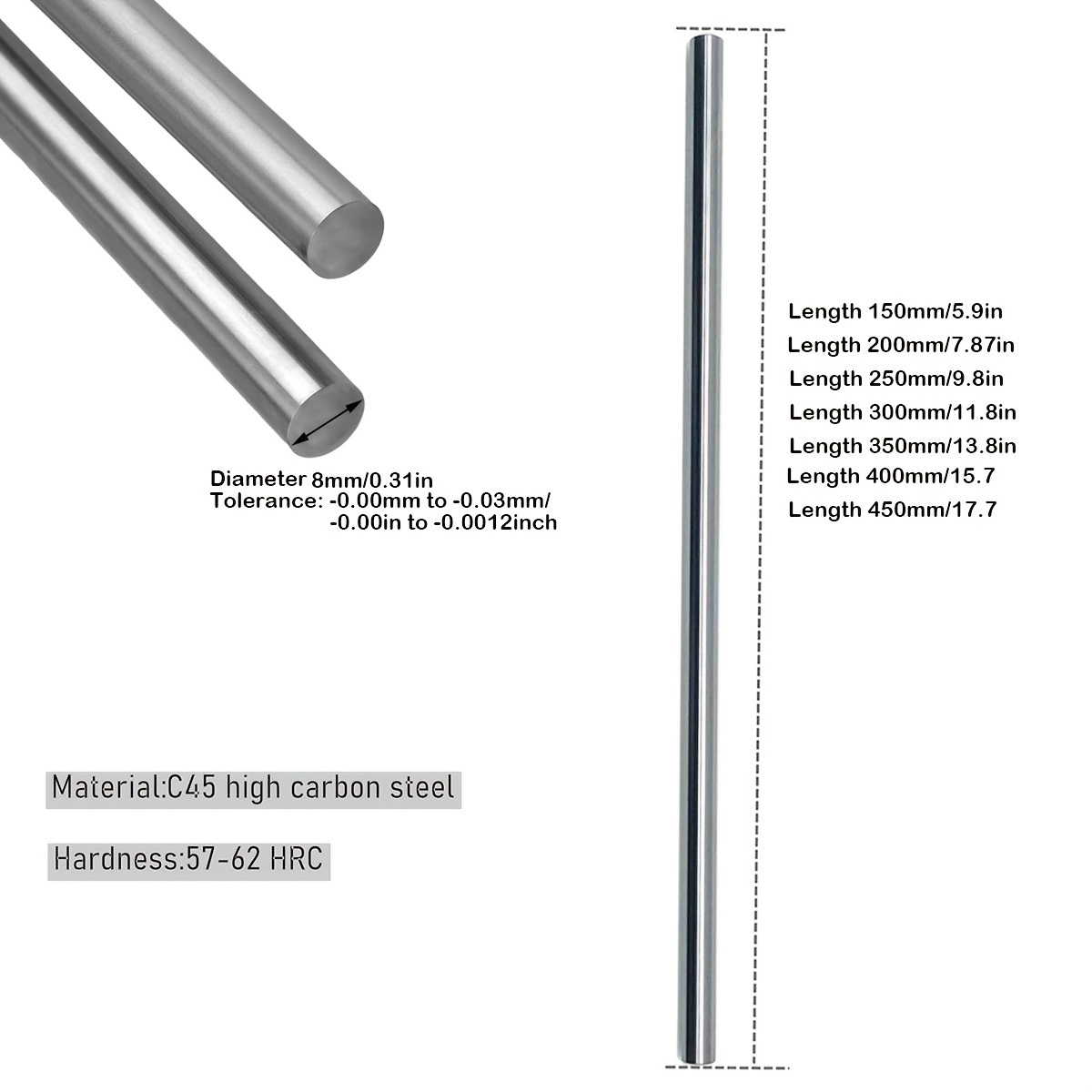2本セット、8mm径のリニアモーションロッド、硬化クロムメッ - Linear Rod 8Mm のレビューと価格